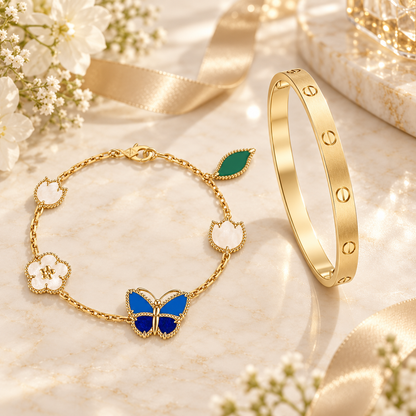 [GALE] LOVE Brushed & Lucky Spring Butterfly 5-Motif Bracelet Stack Set