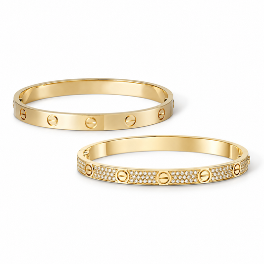 [GALE] LOVE  Classic & Diamond-Paved Bracelet Stack Set