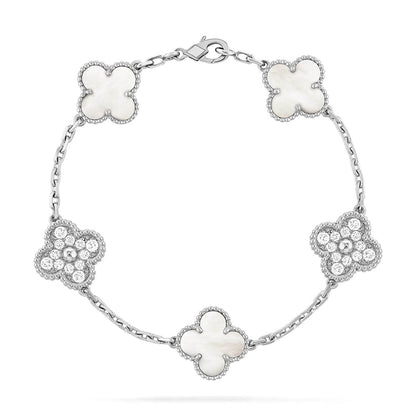 [GALE]CLOVER WHITE PEARL MOP 5 MOTIF BRACELET COLLECTION