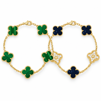 [GALE]Clover 5-Motif Malachite & Pietersite Bracelet Stack Set