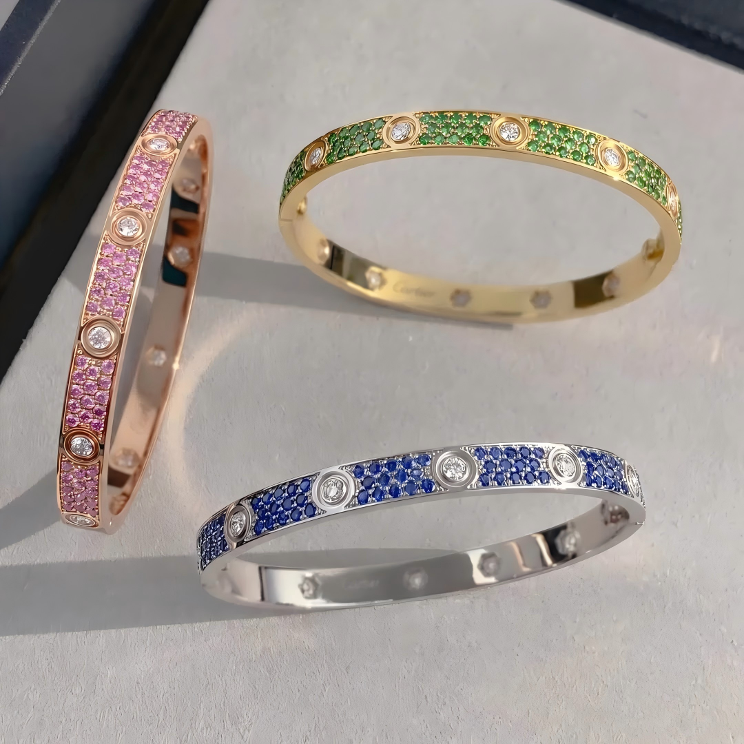 [GALE]Pave Gemstone Love &Force Large Horseshoe Diamond Duo Bracelet Stack Set