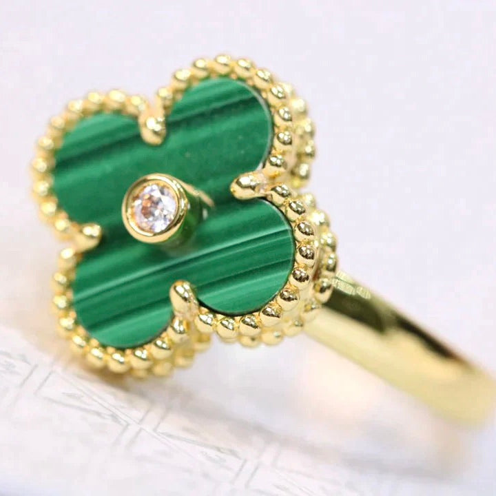 [GALE]CLOVER MALACHITE RING GOLD DIAMOND