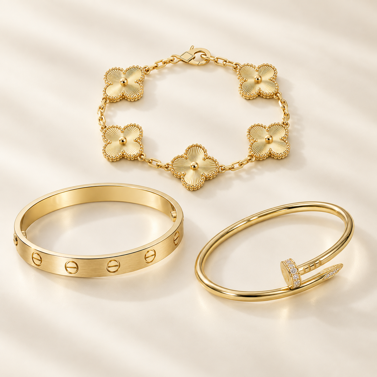 [GALE] Clover & Love & Juste 3-Piece Gold Bracelet Stack Set