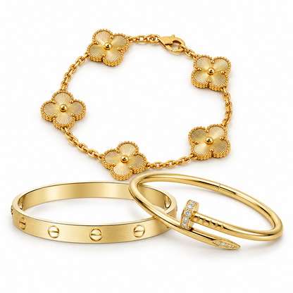 [GALE] Clover & Love & Juste 3-Piece Gold Bracelet Stack Set