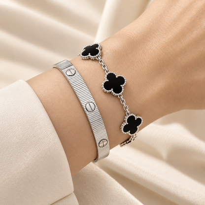 [GALE]Clover & Love Sliver 2-Piece Bracelet Stack Set