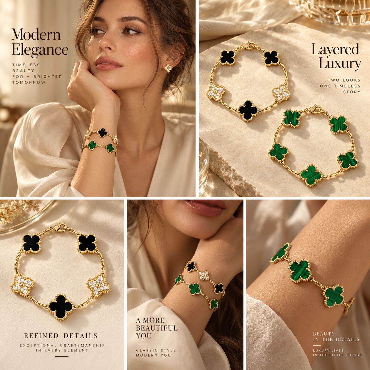 [GALE]Clover 5 Motifs  Duo Bracelet Stack Set