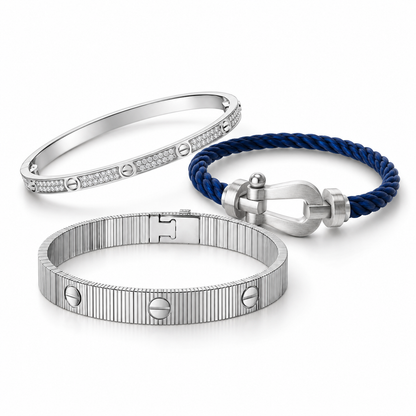 [GALE]Love & Force Large Horseshoe Trio Bracelet Stack Set