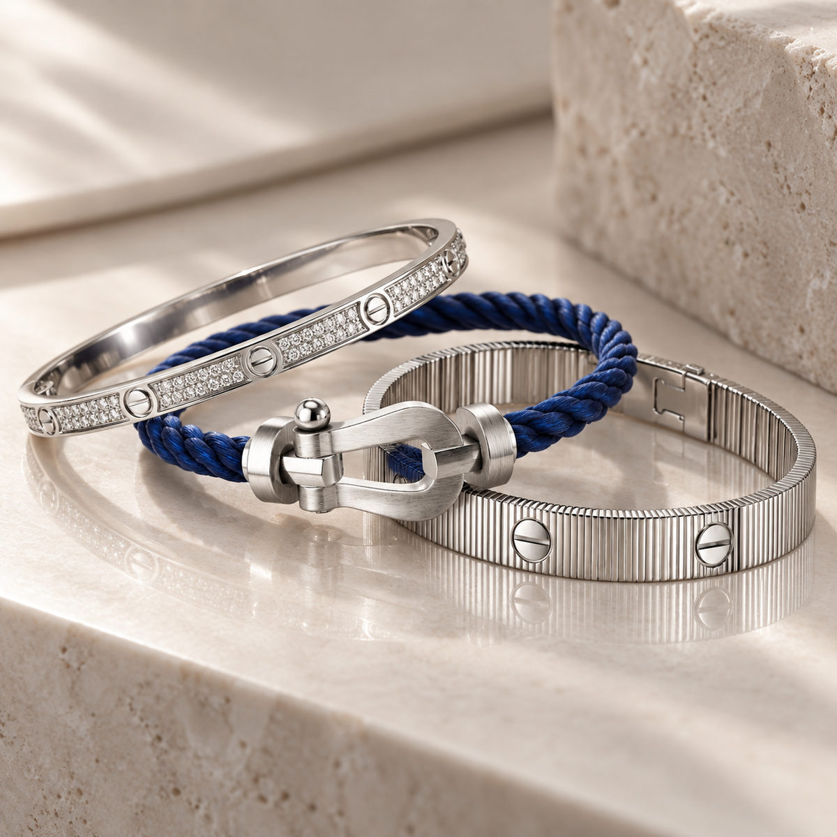 [GALE]Love & Force Large Horseshoe Trio Bracelet Stack Set