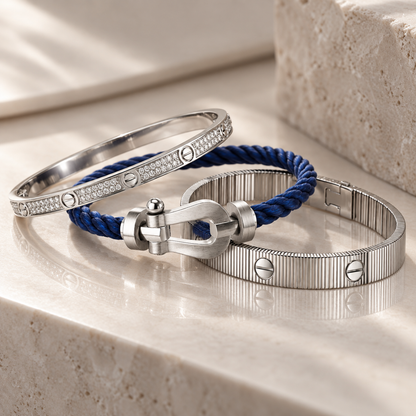 [GALE]Love & Force Large Horseshoe Trio Bracelet Stack Set