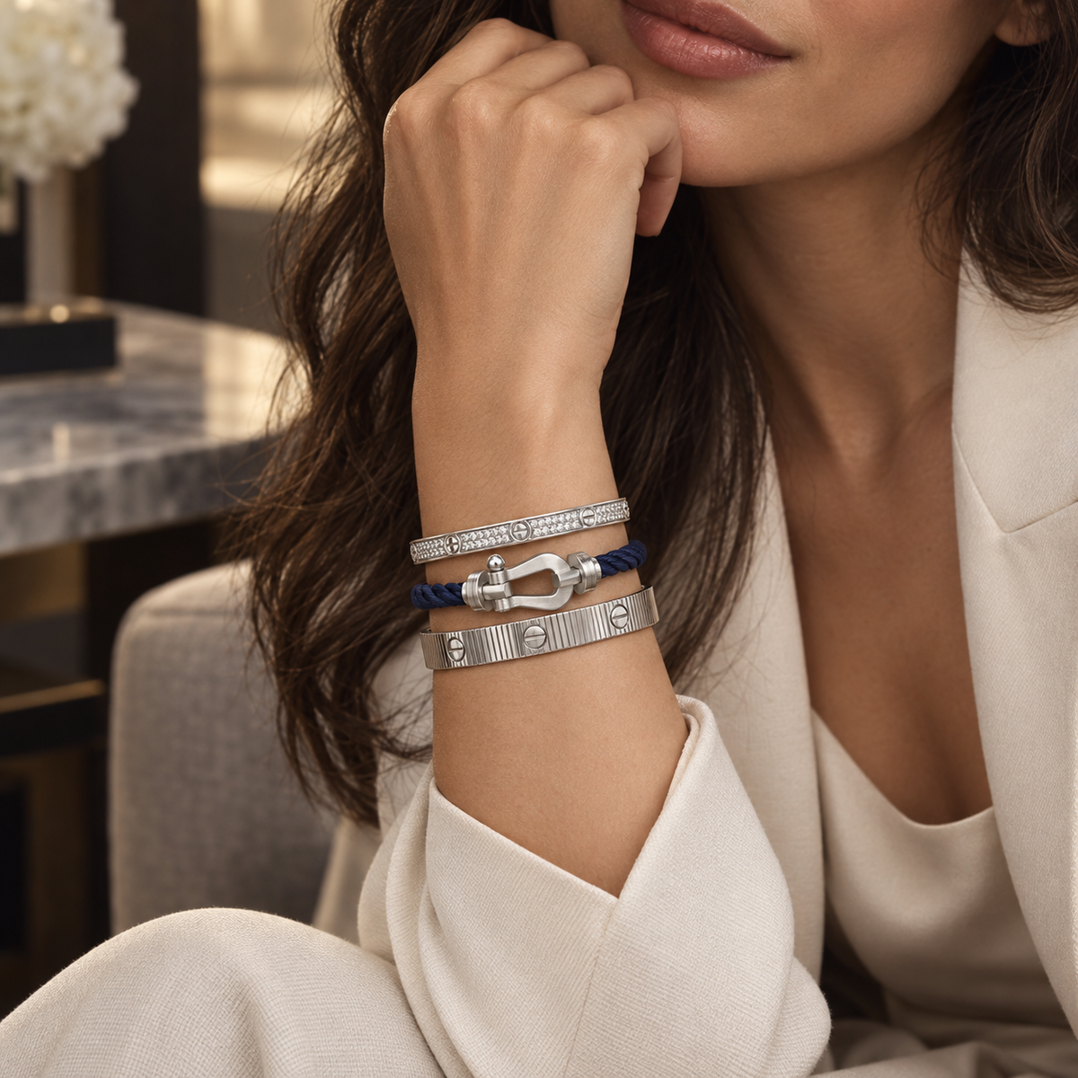 [GALE]Love & Force Large Horseshoe Trio Bracelet Stack Set