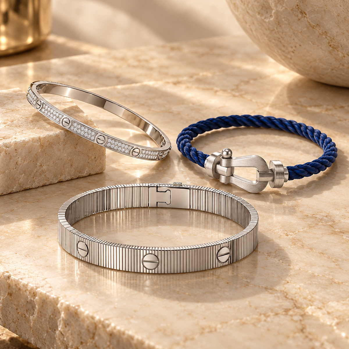 [GALE]Love & Force Large Horseshoe Trio Bracelet Stack Set