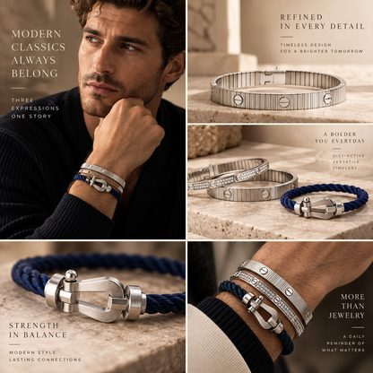 [GALE]Love & Force Large Horseshoe Trio Bracelet Stack Set