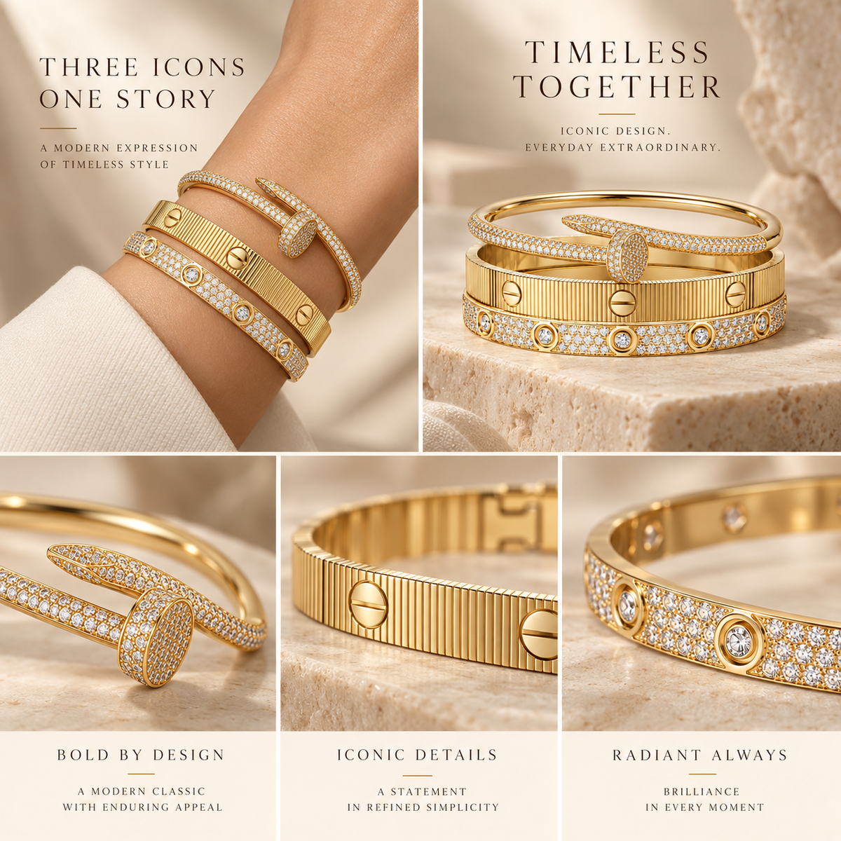 [GALE]Love & Juste Statement Bracelet Trio Stack Set