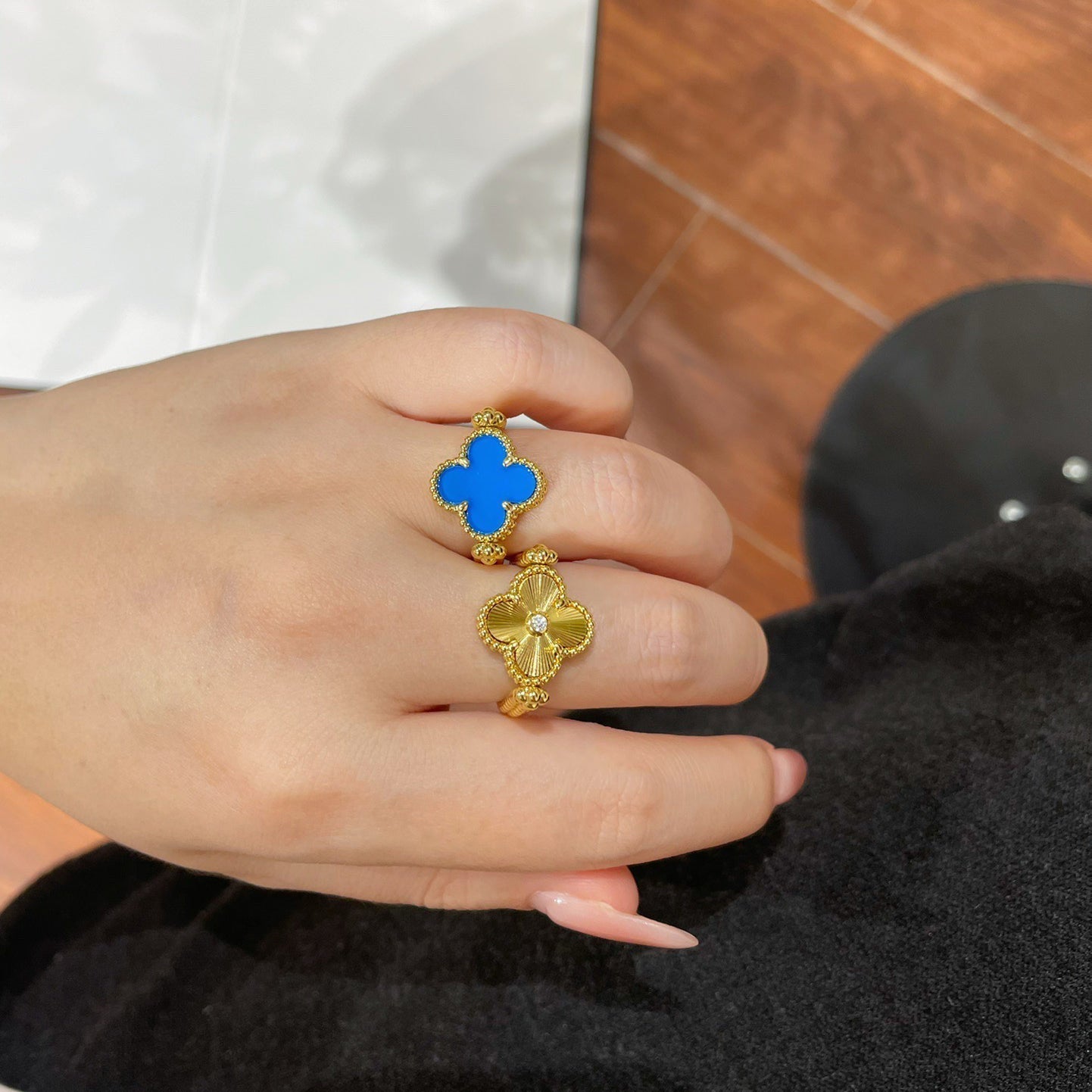 [GALE]CLOVER RIVERSIBLE BLUE AGATE RING