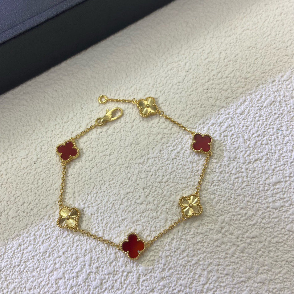 [GALE]CLOVER 6 MOTIF RED AGATE LASER BRACELET