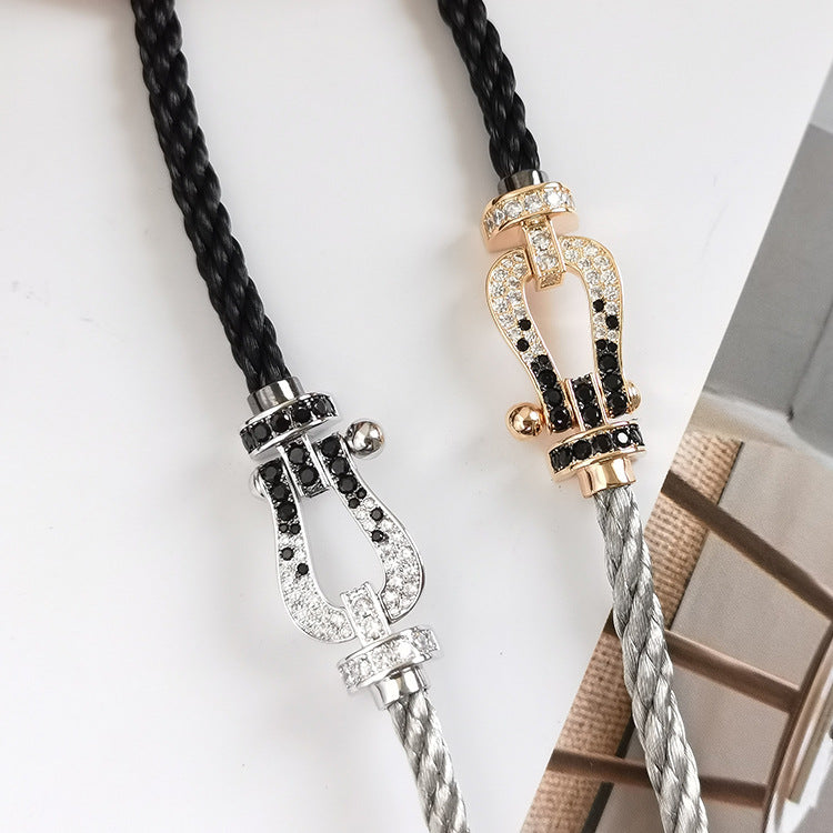 [GALE]Pave Gemstone Love &Force Large Horseshoe Diamond Duo Bracelet Stack Set