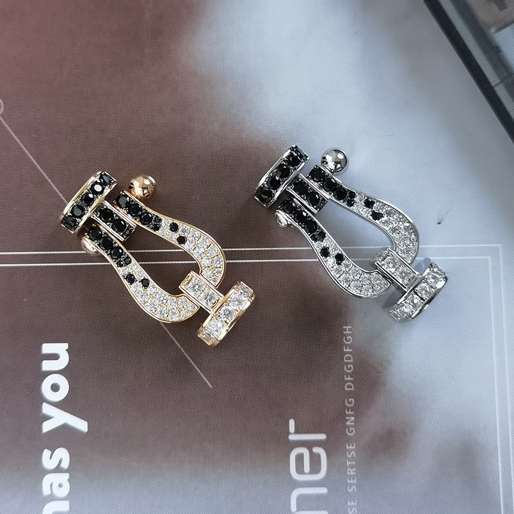 [GALE]FORCE LARGE HORSESHOE BLACK WHITE DIAMOND BRACELET ROSE GOLD