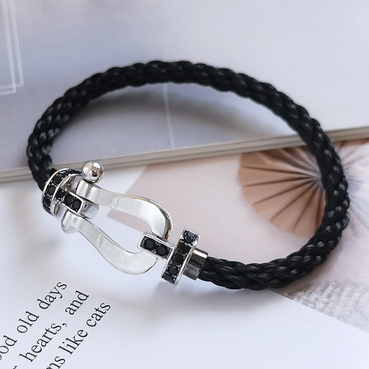 [GALE]FORCE LARGE HORSESHOE BLACK DIAMOND BRACELET SILVER