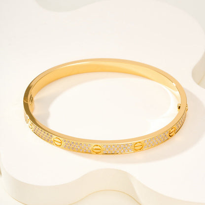 [GALE]Clover Laser  Pulsar Stone 5-Motif & LOVE Diamond-Paved Bracelet Stack Set