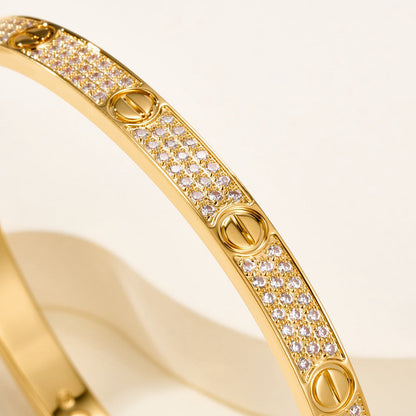 [GALE]Clover Laser  Pulsar Stone 5-Motif & LOVE Diamond-Paved Bracelet Stack Set