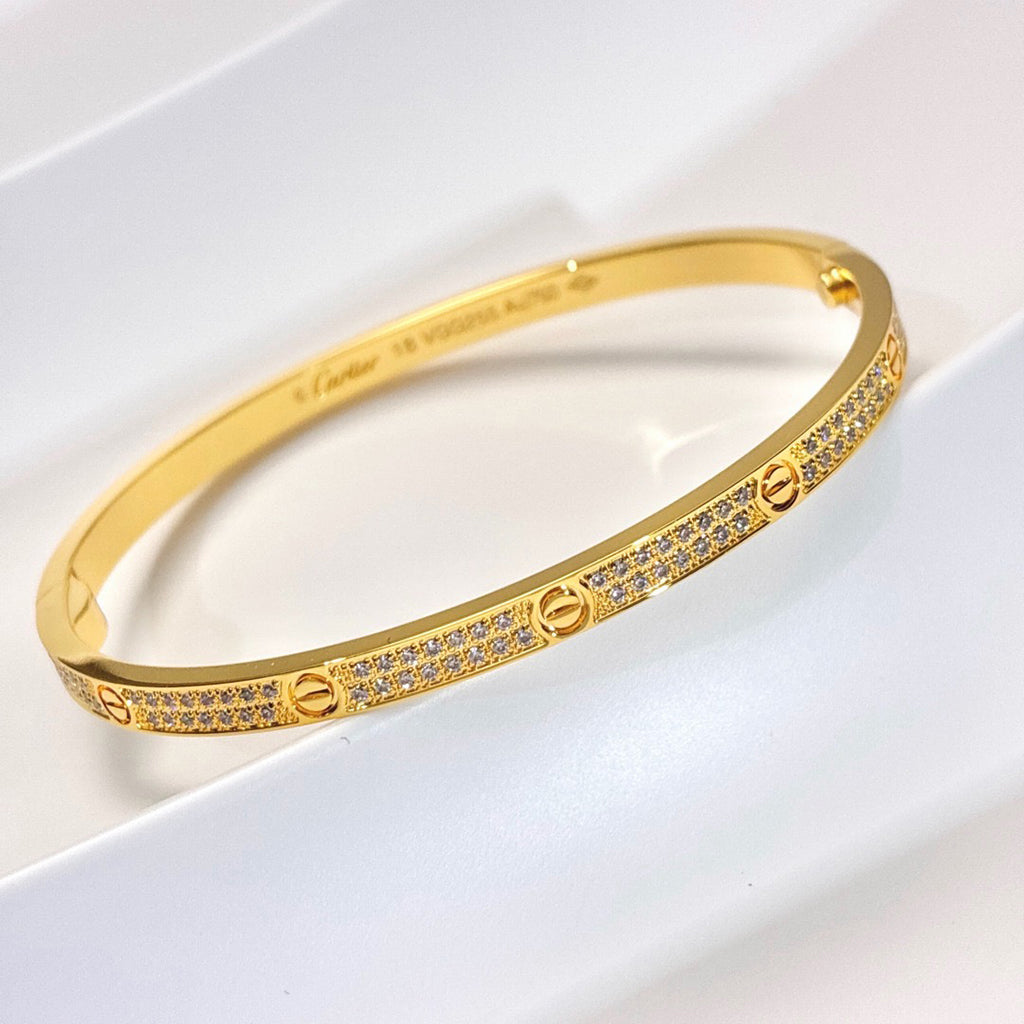 [GALE] JUSTE Diamond & LOVE Diamond-Paved Bracelet Stack Set