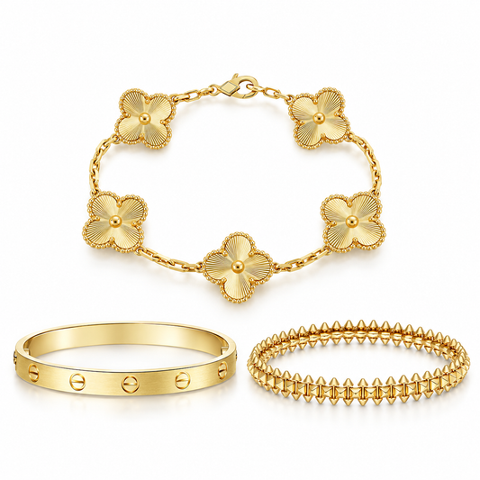 [GALE] CLASH & Clover Laser 5-Motif & LOVE Brushed Bracelet Stack Set