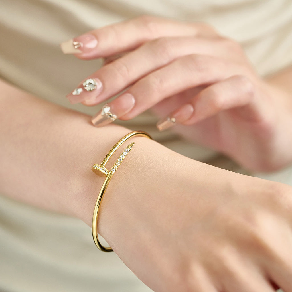 [GALE] JUSTE Diamond & LOVE Diamond-Paved Bracelet Stack Set