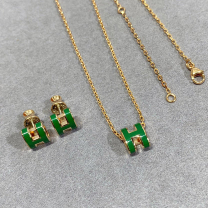 [GALE]POP H GREEN NECKLACE SILVER AND GOLD