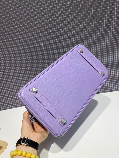 HM BIRKIN 30CM PURPLE OSTRICH LEATHER SILVER HARDWARE