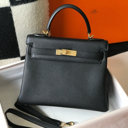HM KELLY 28CM BLACK TOGO GOLD HARDWARE