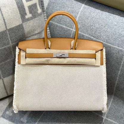 HM BIRKIN 35CM FRAY CANVAS SILVER HARDWARE