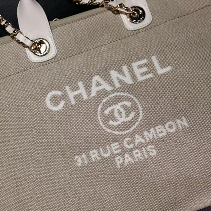 CC DEAUVILLE TOTE BAG 39 IN DARK BEIGE CANVAS
