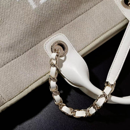 CC DEAUVILLE TOTE BAG 39 IN DARK BEIGE CANVAS