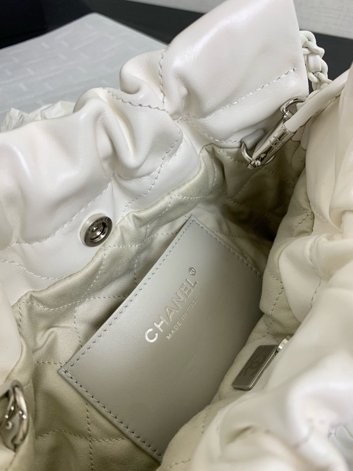 CC Mini 22 Hobo Bag White Grey Lambskin