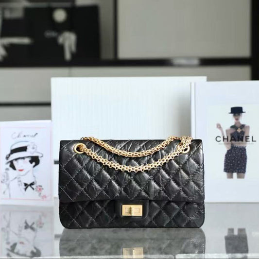 CC Classic 2.55 Flap Bag 24cm Black Aged Lambskin