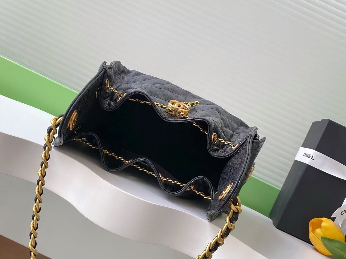 CC 25C Hobo Bag 30cm Black Grained Calfskin