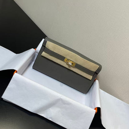 KELLY CLASSIQUE TO GO WALLET EPSOM 20 IN GREY WITH GOLD HARDWARE