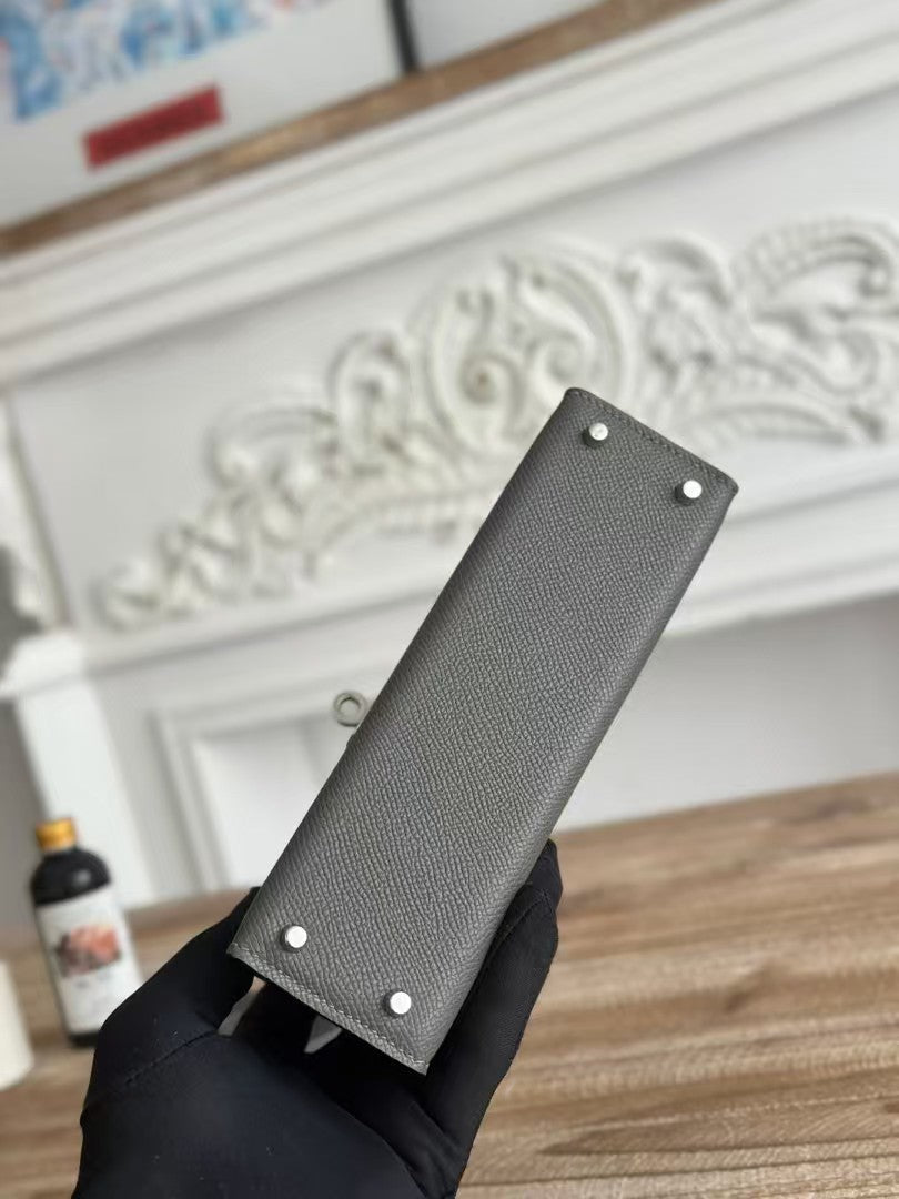 HM Mini Kelly 19cm Charcoal Epsom Silver Hardware