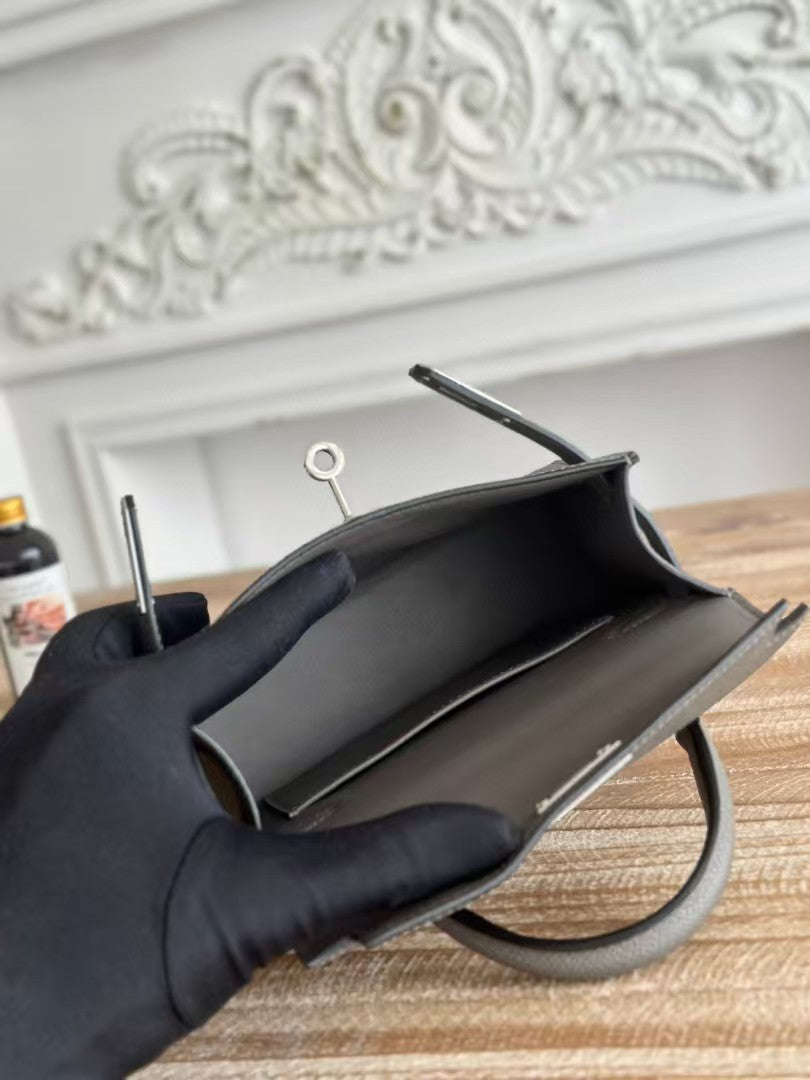 HM Mini Kelly 19cm Charcoal Epsom Silver Hardware