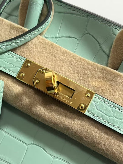 HM BIRKIN 25cm Vert Deau Crocodile Gold Hardware