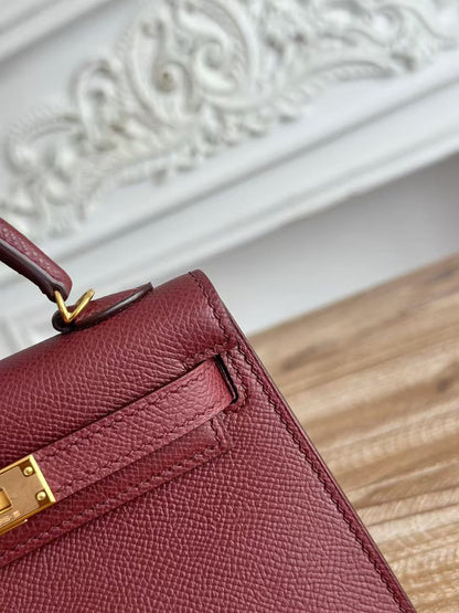 HM Mini Kelly 19cm Burgundy Epsom Gold Hardware