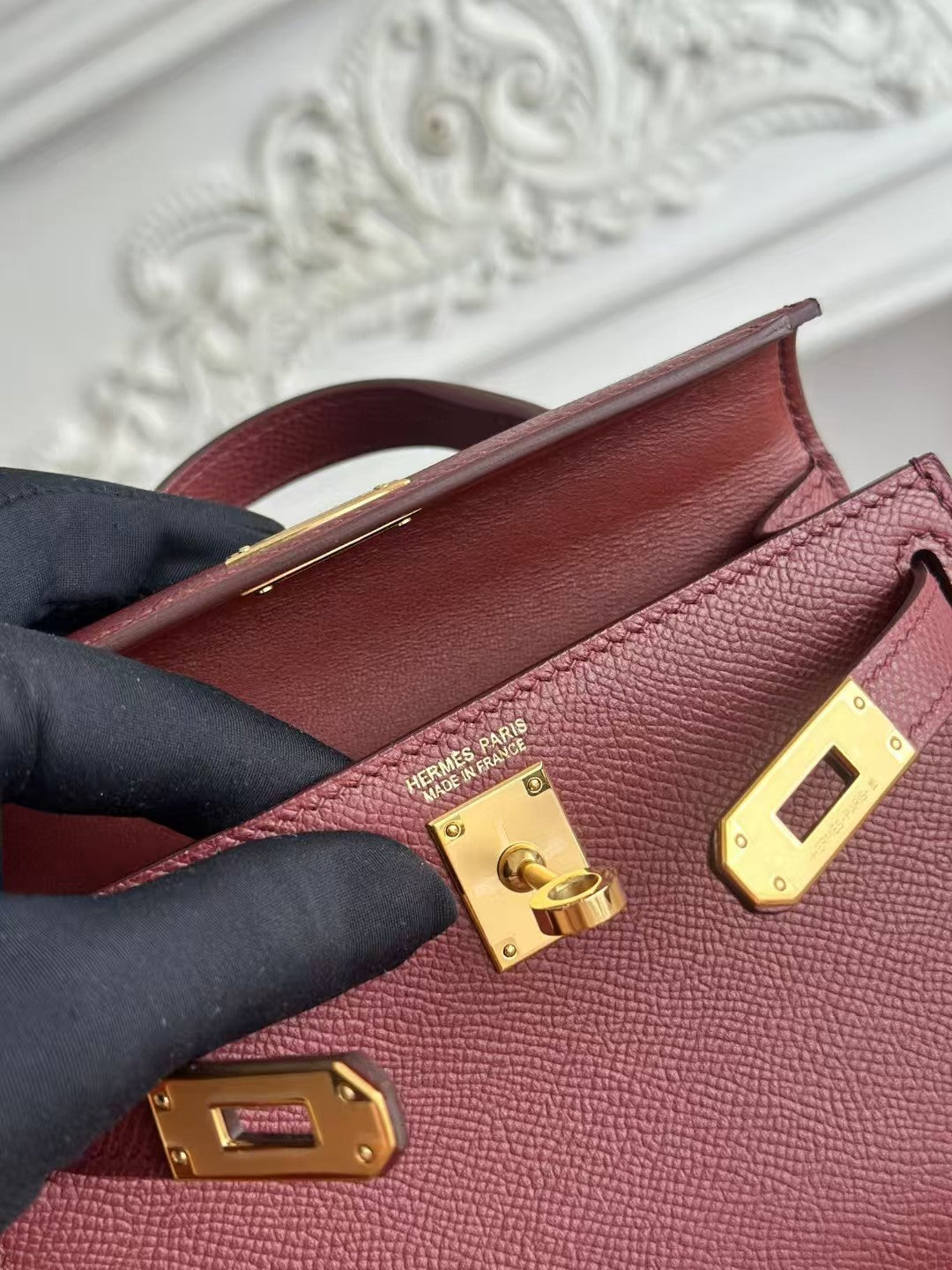 HM Mini Kelly 19cm Burgundy Epsom Gold Hardware