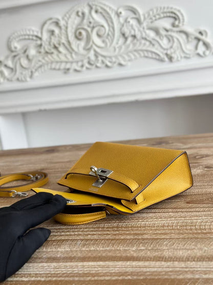 HM Mini Kelly 19cm Yellow Epsom Silver Hardware