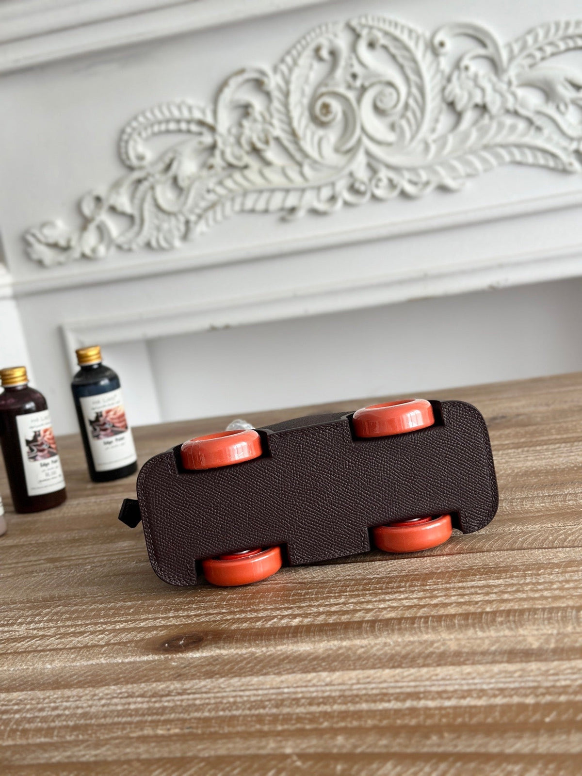 HM Bolide Mini 19cm Burgundy Epsom Leather on Orange Wheels