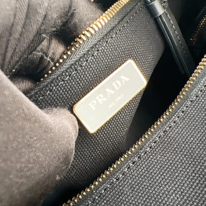 pra medium 26cm black wicker and linen blend tote bag