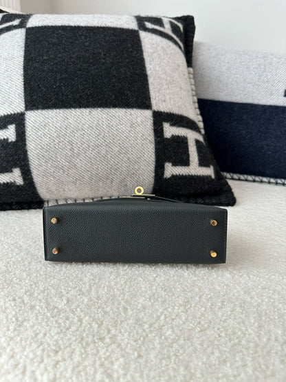 HM Mini Kelly 19cm Black Epsom Gold Hardware Best Version