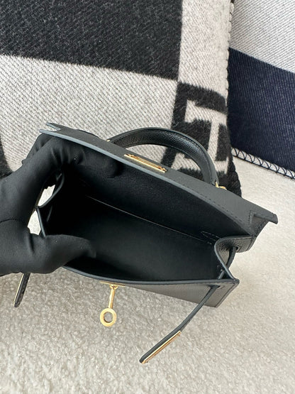 HM Mini Kelly 19cm Black Epsom Gold Hardware Best Version
