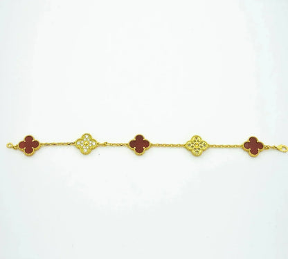 [GALE] CLOVER 5 MOTIF RED CORNELIAN BRACELET COLLECTION