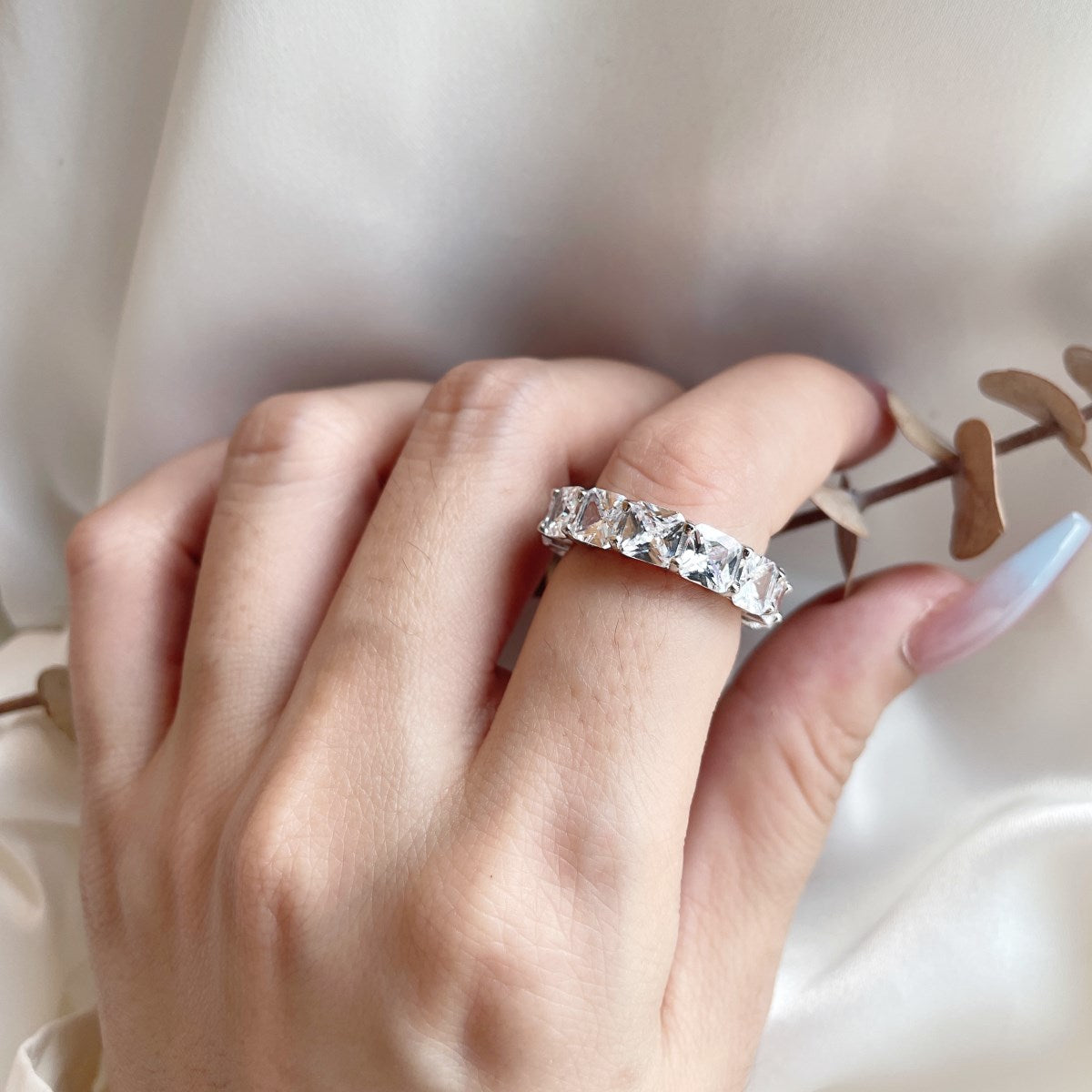 [GALE]Elegant Princess Cut Tennis Ring