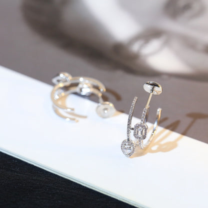 [GALE]CREOLES MY TWIN 2 RANGS SILVER DIAMOND EARRINGS
